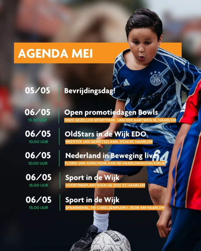 Beweeg met ons mee deze maand! 🤩 Er staat weer een bomvolle agenda klaar voor jong en oud.

Scroll door de foto’s en ontdek welke activiteit bij jou past

👉 Aanmelden? Check de link in bio!

#sportsupport #jongenoudinbeweging #sportsupportinbeweging #mei #agenda #haarlem #heemstede #velsen

SportSupport verbindt sport, beleid en praktijk in Haarlem, Heemstede, Velsen en omgeving. Al jaren zetten we sport in als middel voor een gezonde en actieve samenleving.