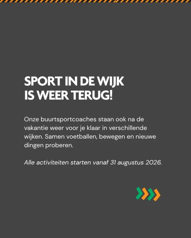 De zomervakantie is voorbij, maar buitenspelen en sporten gaat gewoon door! 💚

Ook na de vakantie staan onze buurtsportcoaches weer klaar met verschillende activiteiten in de wijk. Van sporten en bewegen tot creatieve activiteiten: lekker samen bezig zijn en nieuwe mensen ontmoeten.

📍 Op verschillende locaties in Kennemerland
💚 Deelname is gratis

Swipe door de foto's en ontdek wat er bij jou in de buurt te doen is. 👉

(2-2)